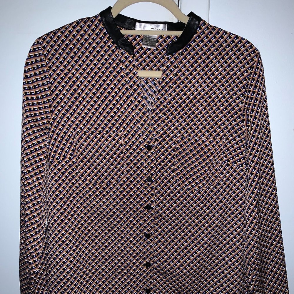 EUC $48 WD*NY Geo Print Button-Front Blouse, Sz S